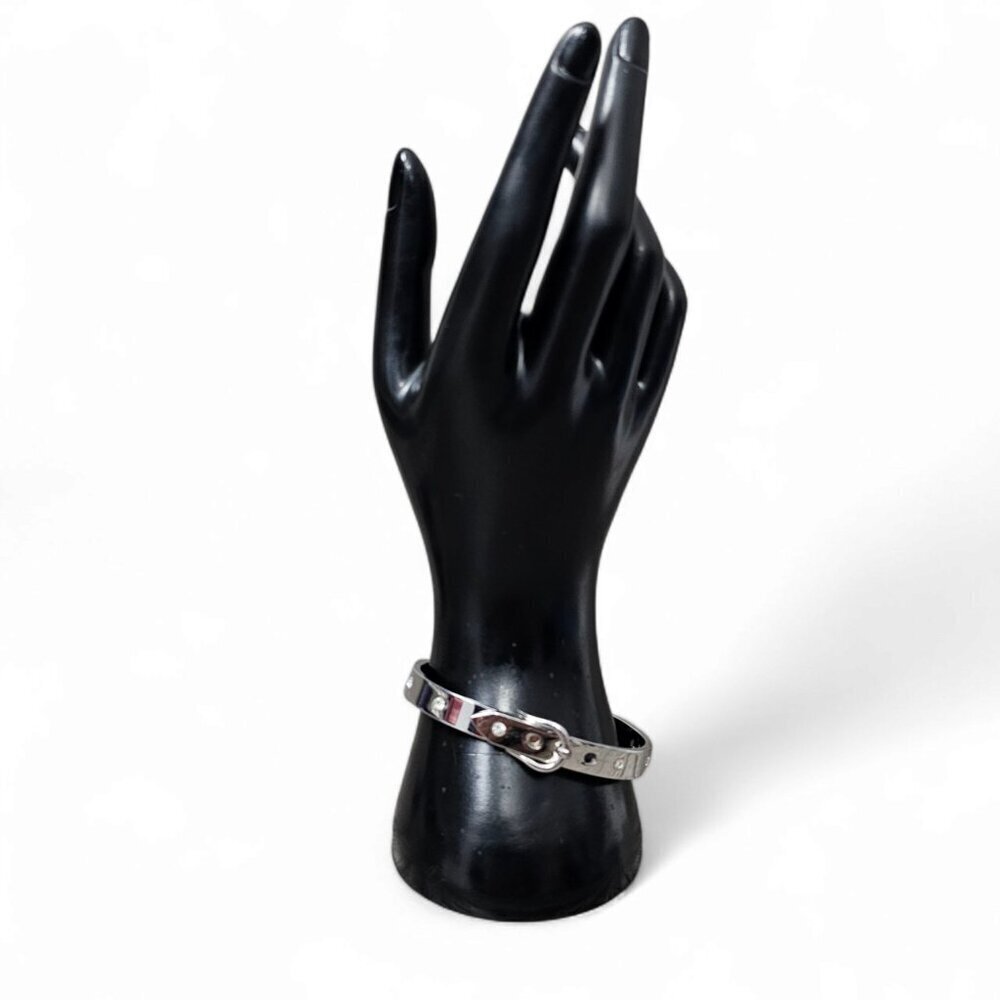 JCM Stainless Steel Buckle Crystal Rhinestones Silver Hinged Adjustable Bracelet